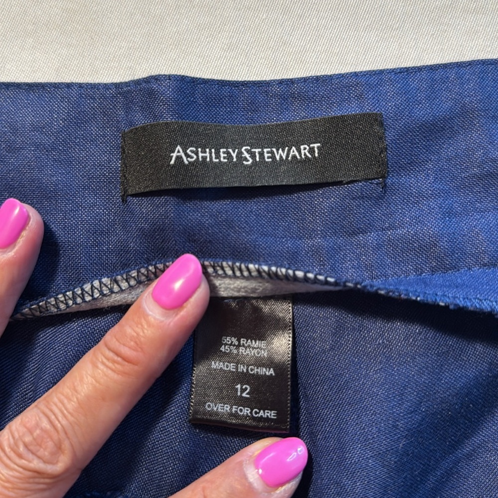 Ashley Stewart Navy Blue Wide Leg Ramie/Rayon Blend Slacks - Picture 5 of 6